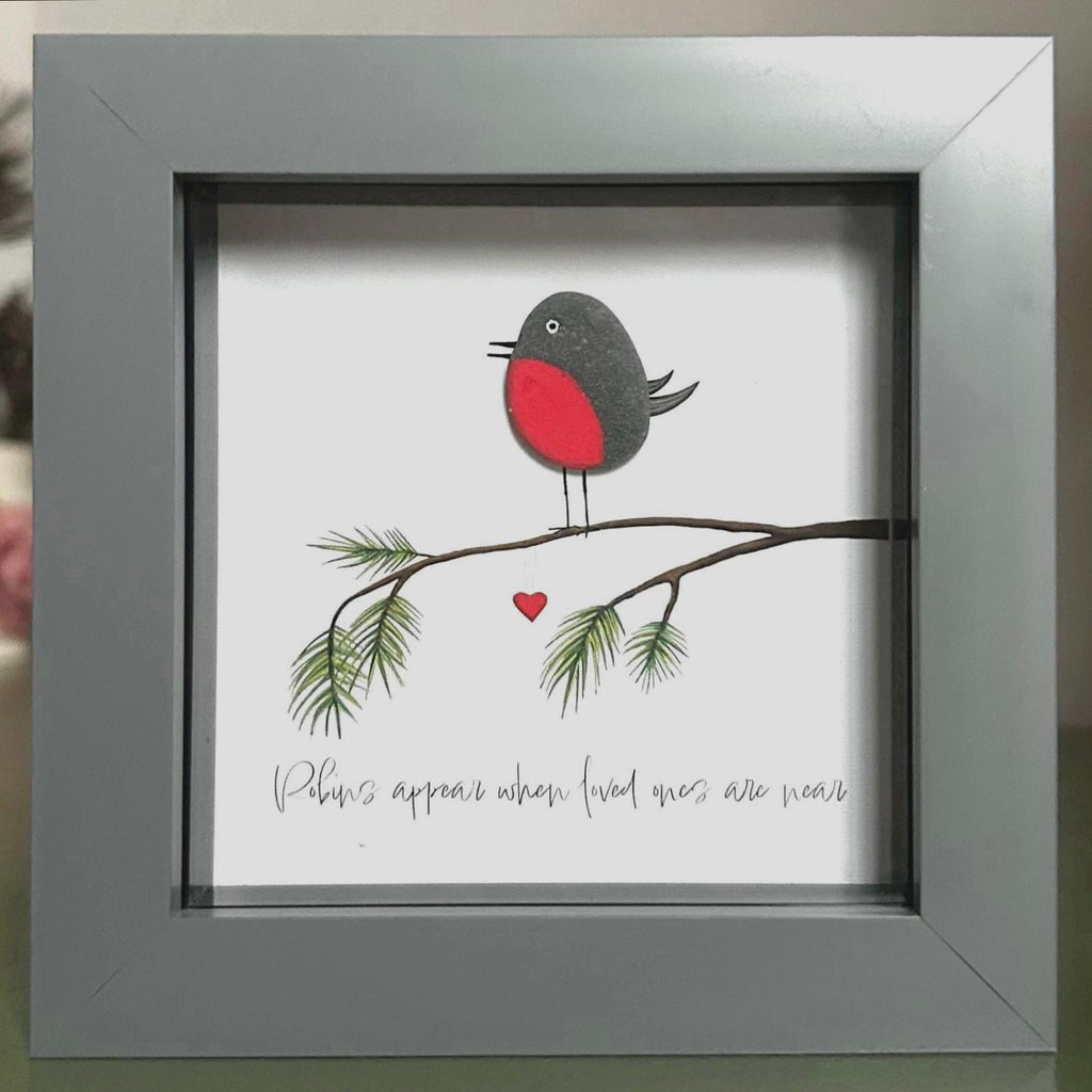 Robin Pebble Art: Handmade Remembrance Gift, 5x5 Framed