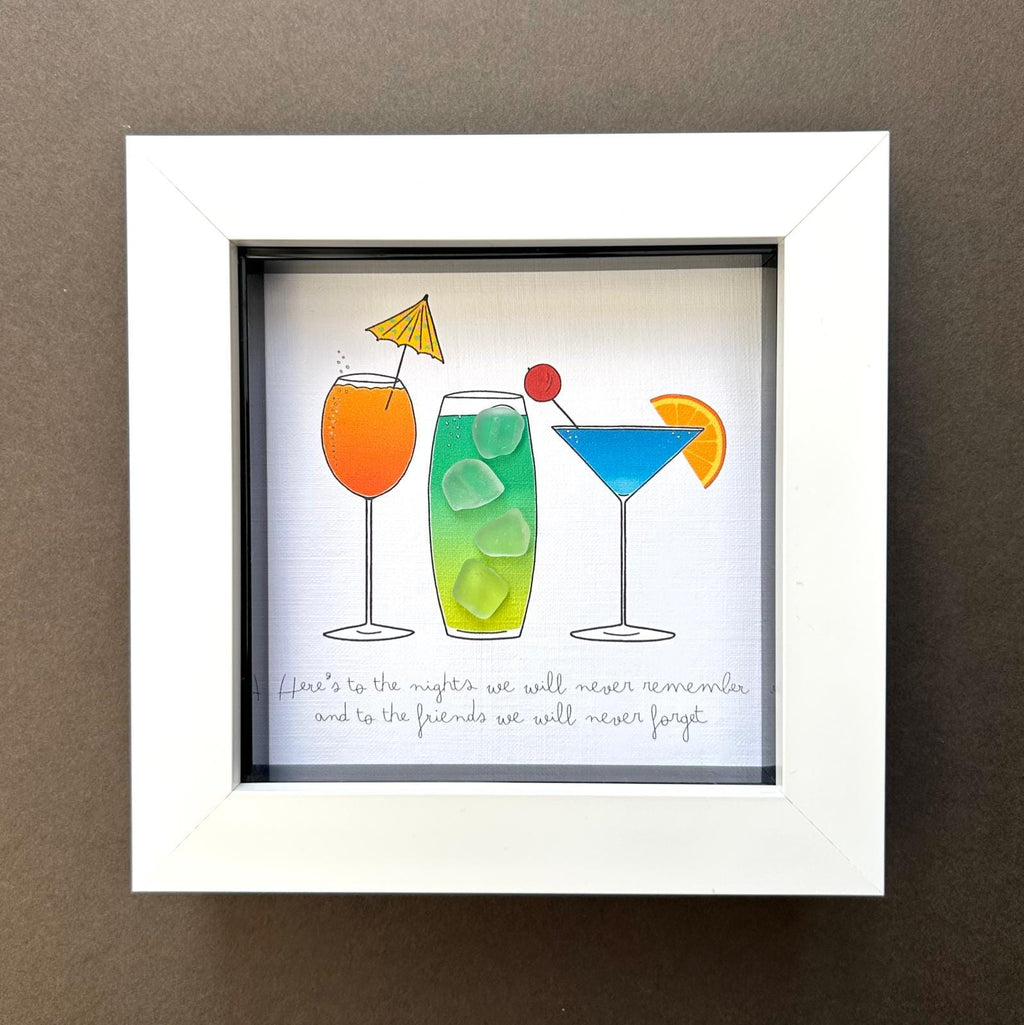 Sea Glass Cocktail Illustration – Colourful Friends Cocktail Keepsake, Mates Celebration Quote, Bold Graphical Design, Cornwall UK Artist