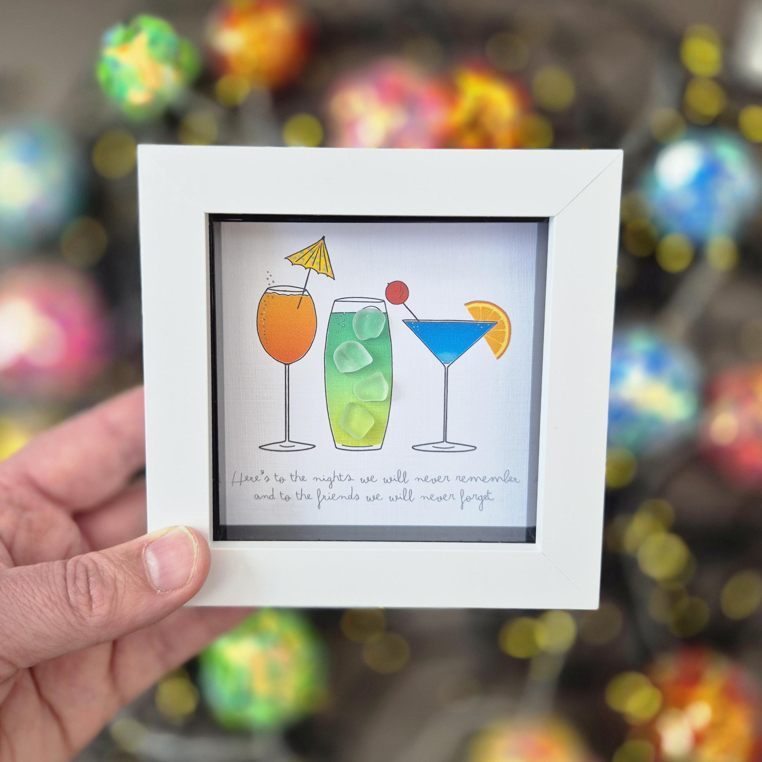 Sea Glass Cocktail Illustration – Colourful Friends Cocktail Keepsake, Mates Celebration Quote, Bold Graphical Design, Cornwall UK Artist