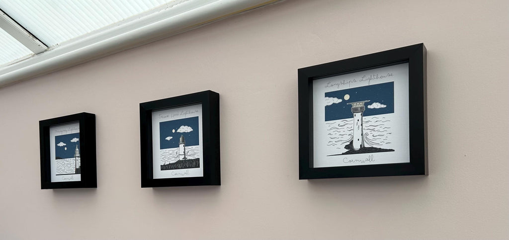 Trevose Head Lighthouse Artwork – Cornwall Coastal Bold Illustration Image, Nautical Decor, Collection, UK Artist Framed Picture