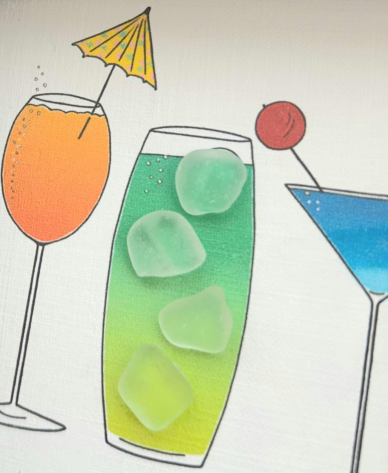 Sea Glass Cocktail Illustration – Colourful Friends Cocktail Keepsake, Mates Celebration Quote, Bold Graphical Design, Cornwall UK Artist