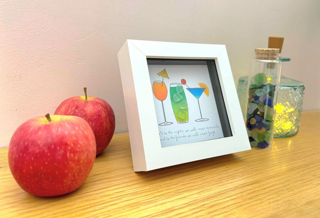 Sea Glass Cocktail Illustration – Colourful Friends Cocktail Keepsake, Mates Celebration Quote, Bold Graphical Design, Cornwall UK Artist