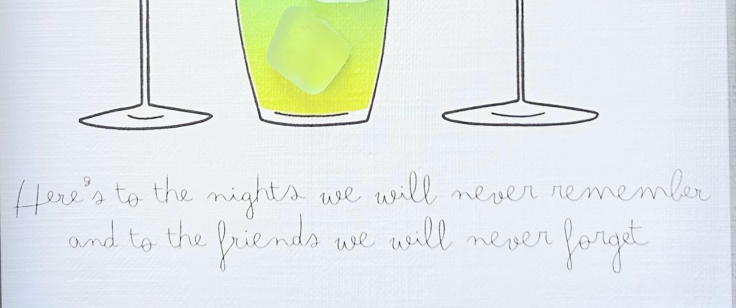 Sea Glass Cocktail Illustration – Colourful Friends Cocktail Keepsake, Mates Celebration Quote, Bold Graphical Design, Cornwall UK Artist