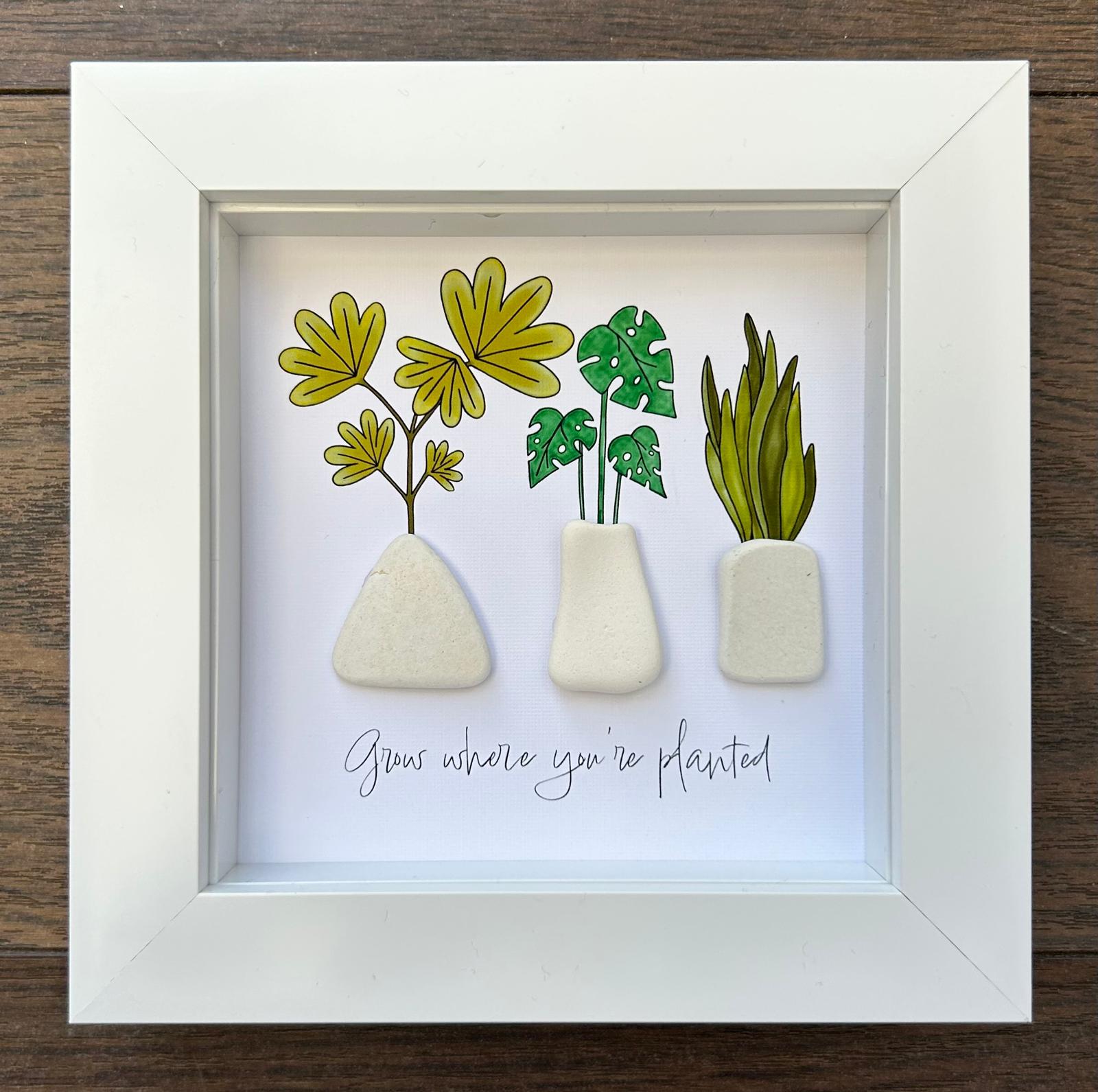 Sea Pottery Plant Vase Picture, "Grow Where You’re Planted" Encouragement New Beginnings Keepsake, UK Coastal Artist Framed Decor