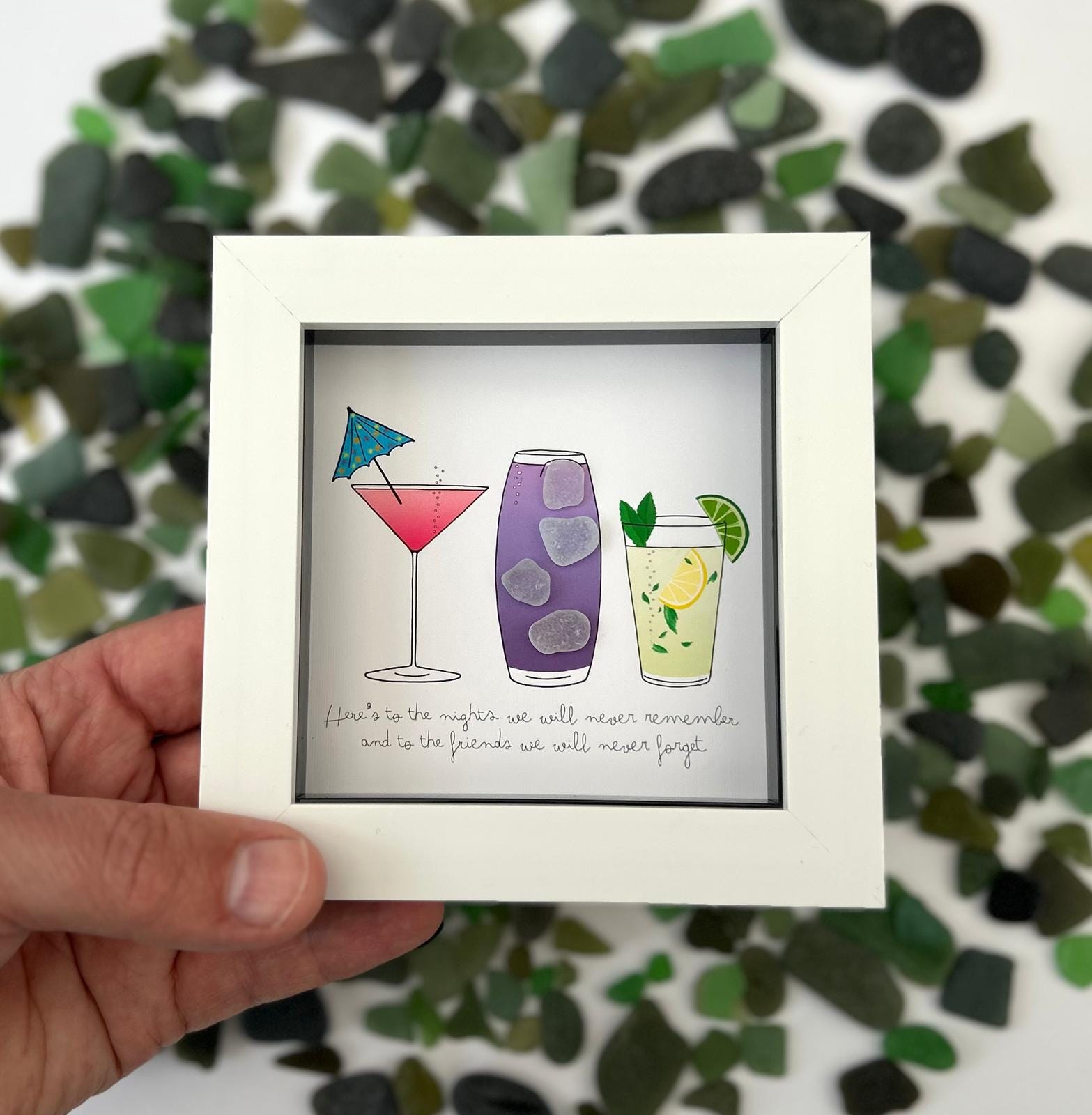 Sea Glass Cocktail Purple Illustration – Colourful Friends Cocktail Keepsake, Mates Celebration Quote, Bold Graphical Design, Cornwall UK