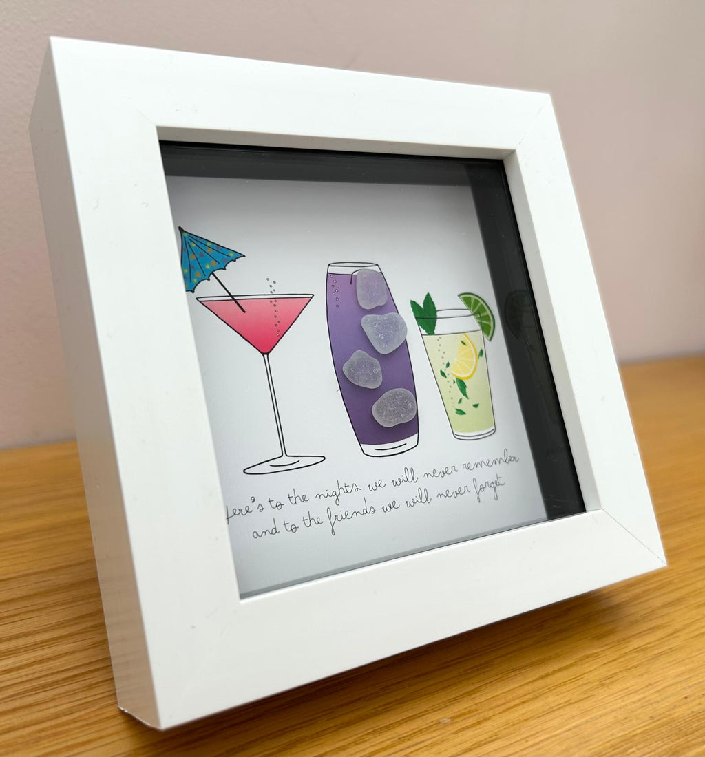 Sea Glass Cocktail Purple Illustration – Colourful Friends Cocktail Keepsake, Mates Celebration Quote, Bold Graphical Design, Cornwall UK