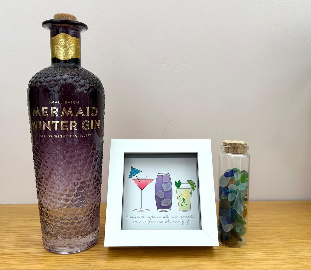 Sea Glass Cocktail Purple Illustration – Colourful Friends Cocktail Keepsake, Mates Celebration Quote, Bold Graphical Design, Cornwall UK