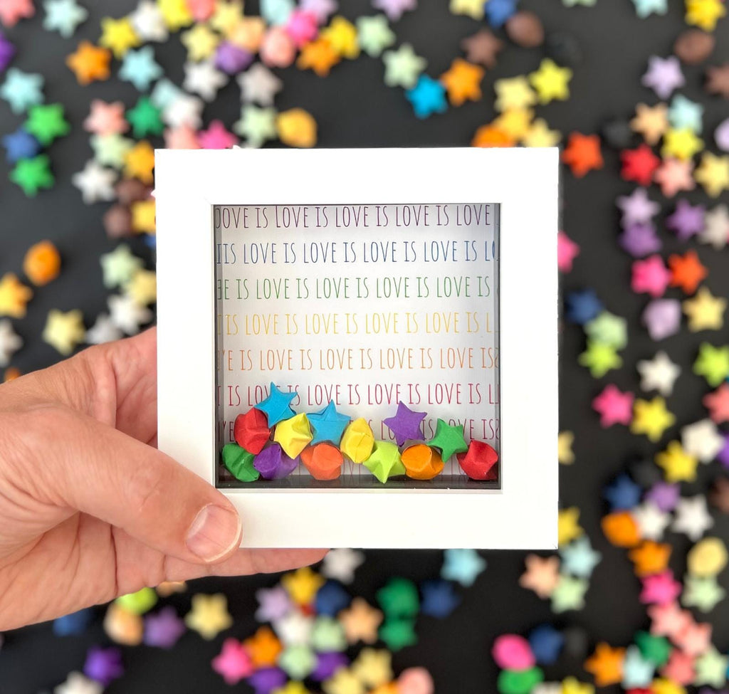 Love Is Love with Origami Stars, Romantic Couple Keepsake for Partner, Husband, Wife, Girlfriend, Boyfriend or Valentine token,