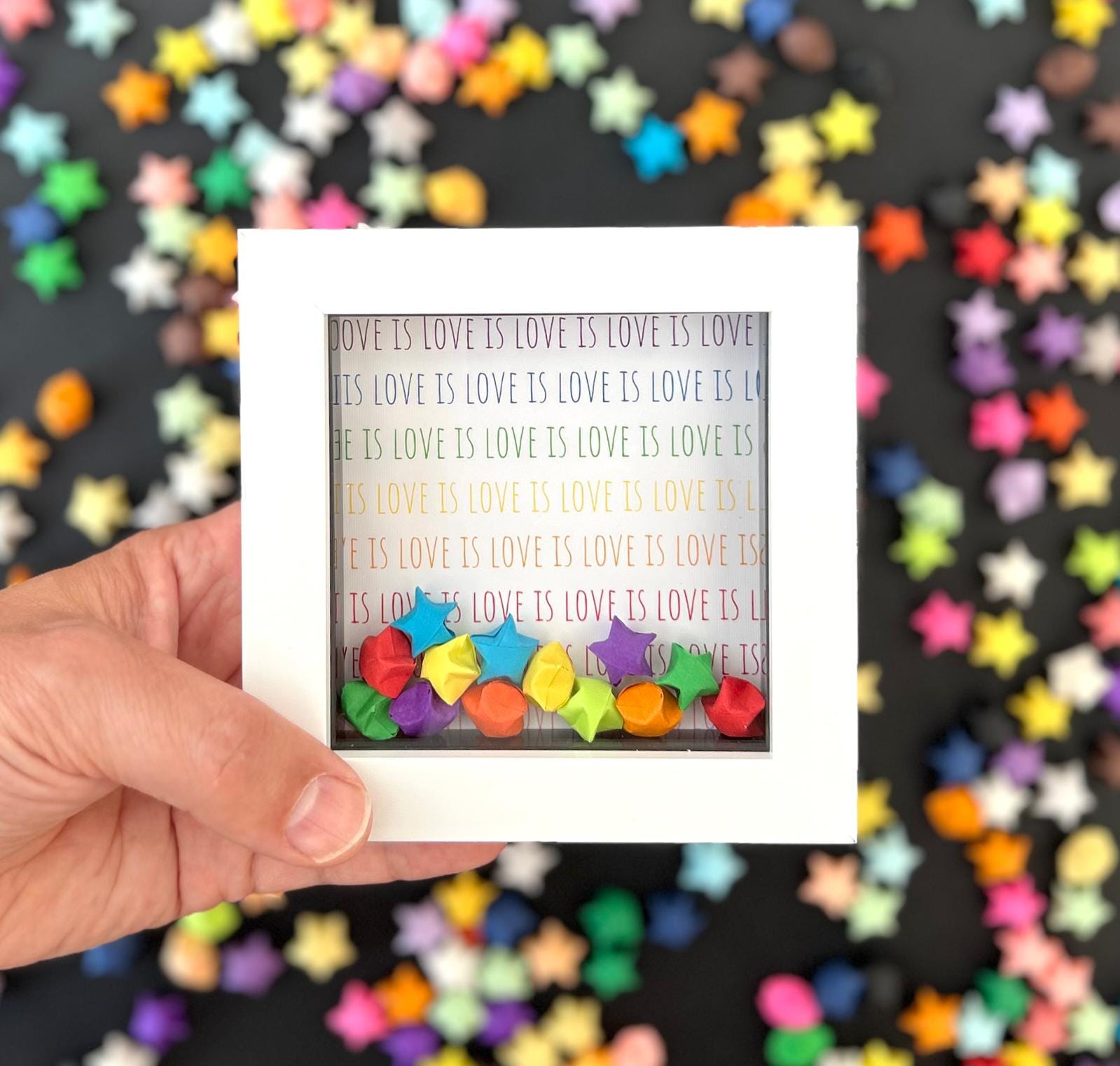 Love Is Love with Origami Stars, Romantic Couple Keepsake for Partner, Husband, Wife, Girlfriend, Boyfriend or Valentine token,
