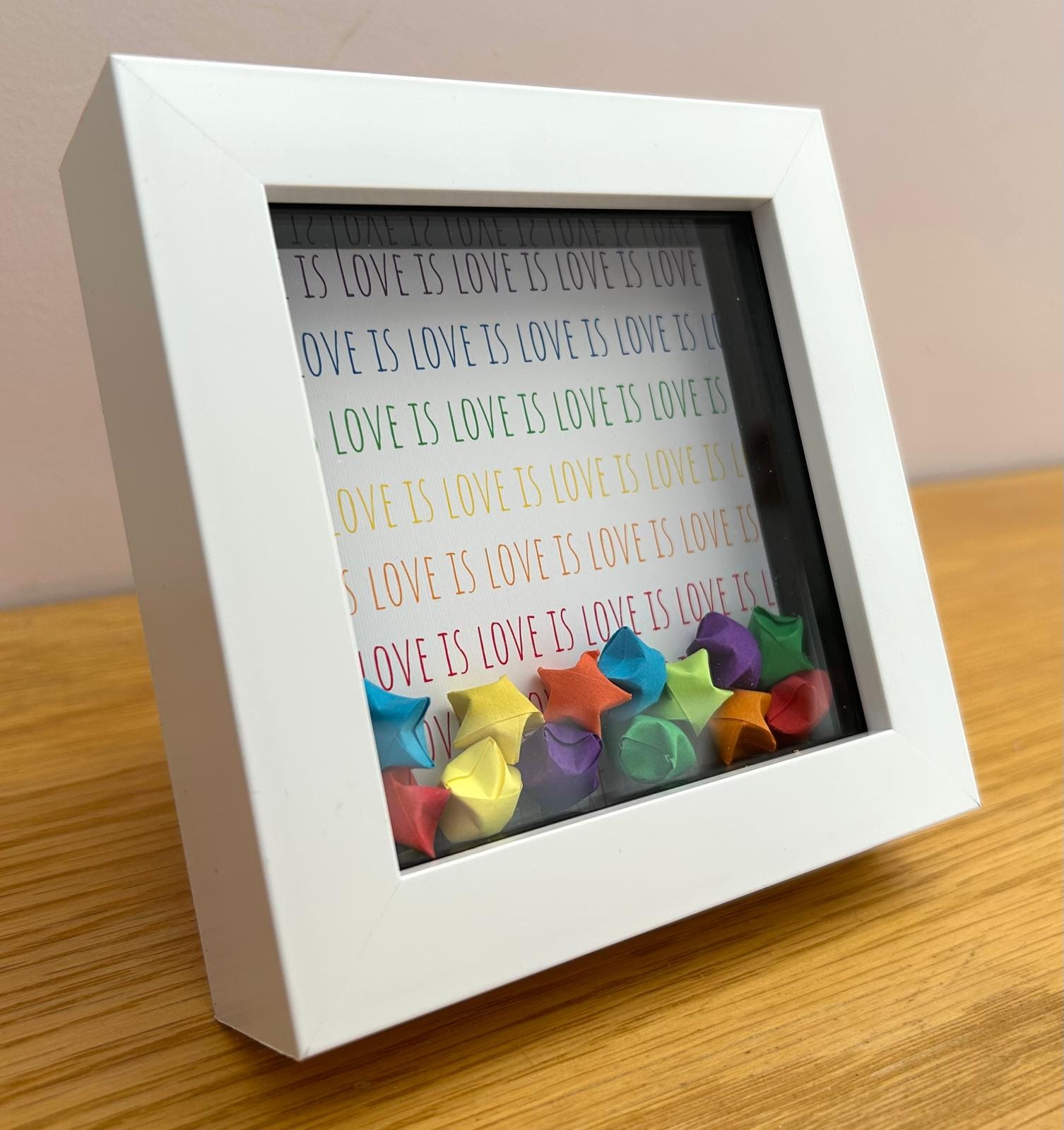 Love Is Quote Display with Origami Stars, Romantic Couple Keepsake for Partner, Husband, Wife, Girlfriend, Boyfriend or Valentine token,