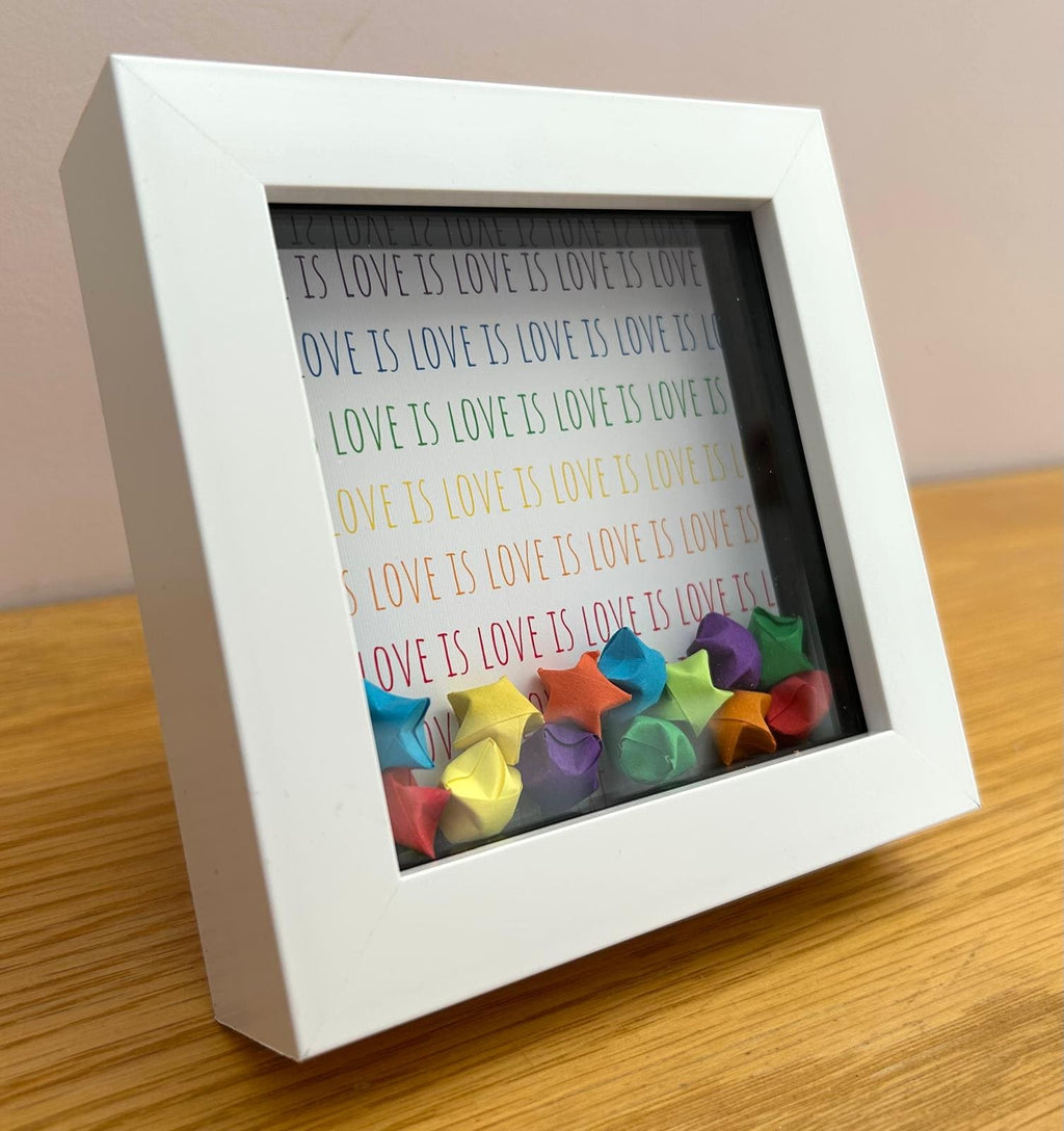 Love Is Love with Origami Stars, Romantic Couple Keepsake for Partner, Husband, Wife, Girlfriend, Boyfriend or Valentine token,