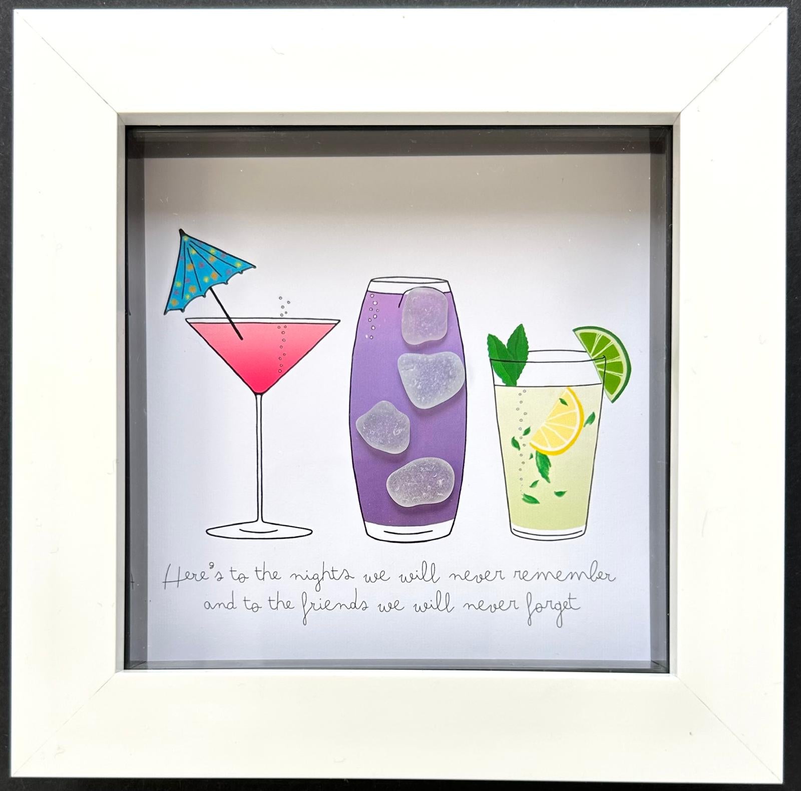 Sea Glass Cocktail Purple Illustration – Colourful Friends Cocktail Keepsake, Mates Celebration Quote, Bold Graphical Design, Cornwall UK