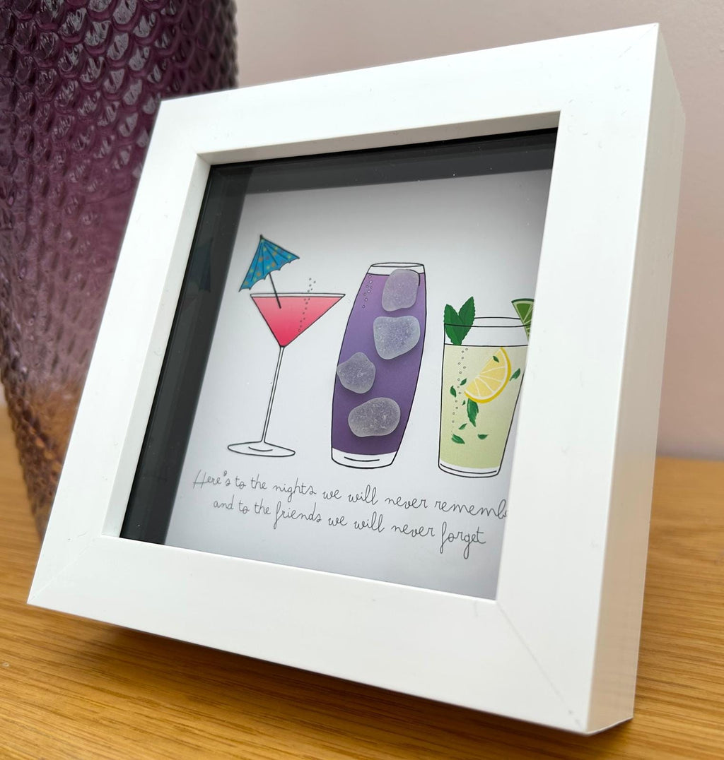 Sea Glass Cocktail Purple Illustration – Colourful Friends Cocktail Keepsake, Mates Celebration Quote, Bold Graphical Design, Cornwall UK