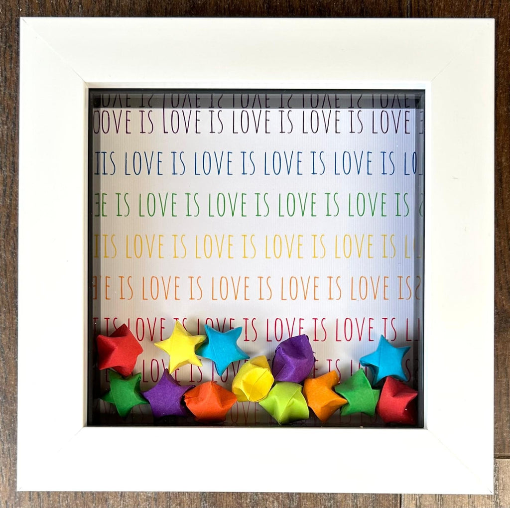 Love Is Quote Display with Origami Stars, Romantic Couple Keepsake for Partner, Husband, Wife, Girlfriend, Boyfriend or Valentine token,