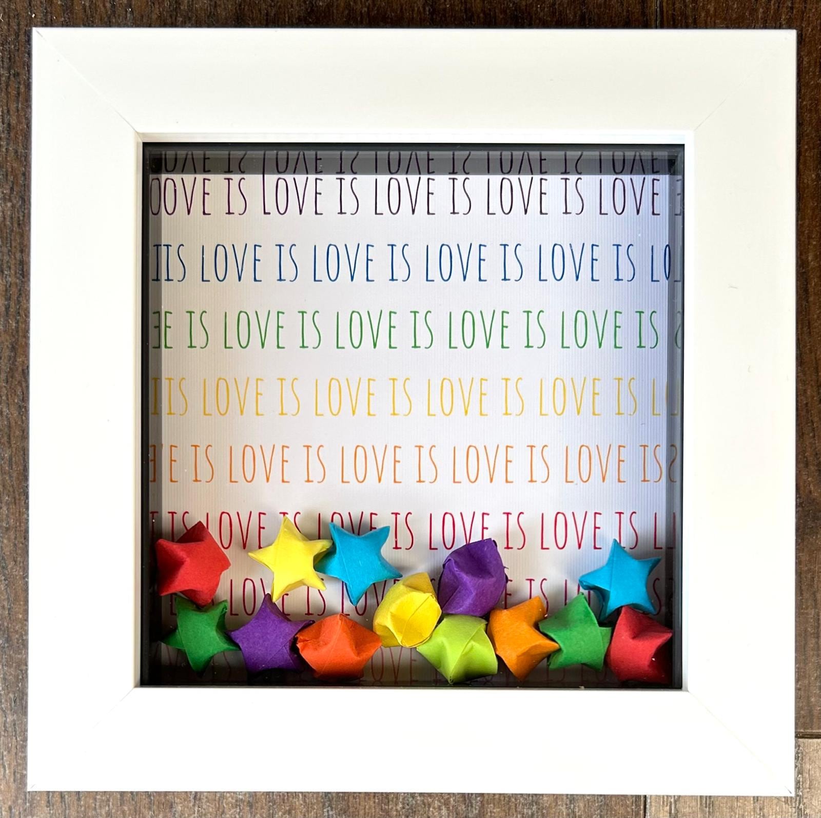 Love Is Quote Display with Origami Stars, Romantic Couple Keepsake for Partner, Husband, Wife, Girlfriend, Boyfriend or Valentine token,