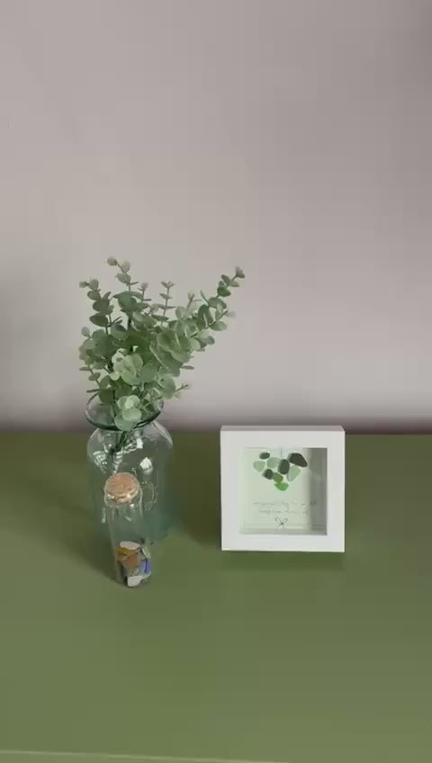 Sea Glass Love Quote Art – Handmade 5x5 Green Coastal Picture Romantic Cornish Gift Green